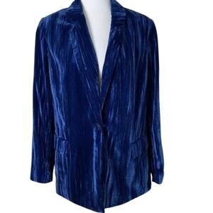 One Drop Size M Women's Crushed Velvet Blazer Jacket Royal Blue Holiday Party